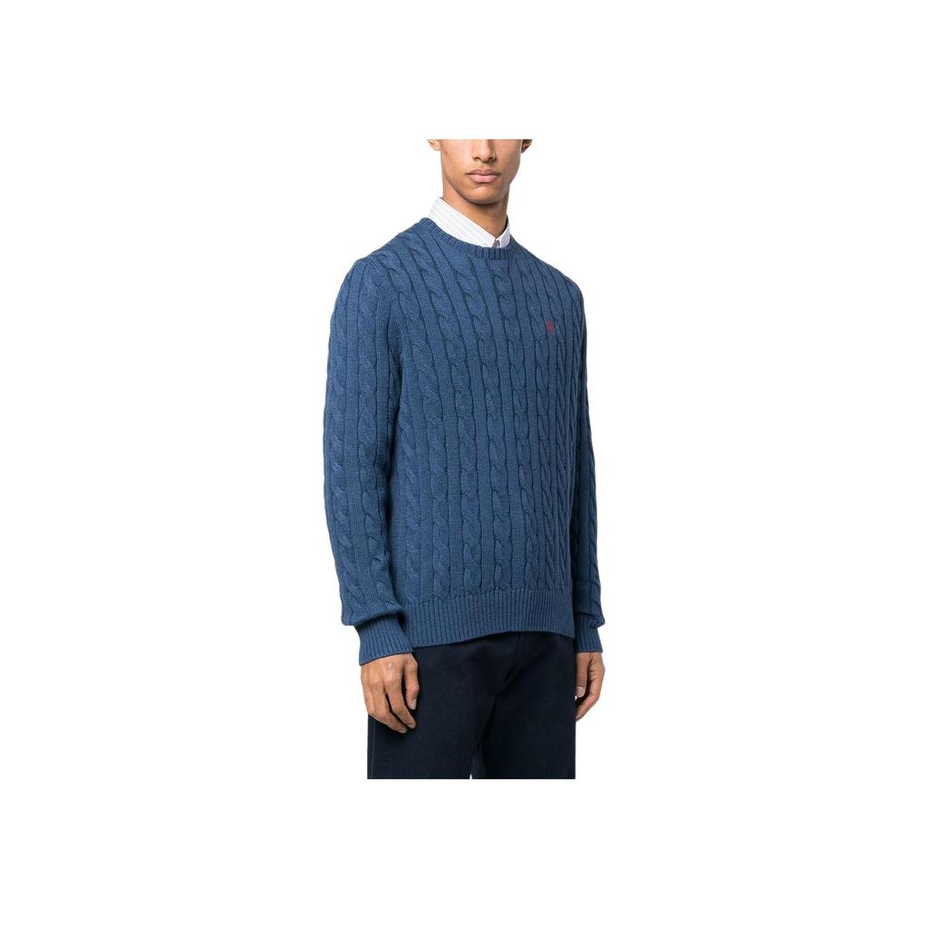 Polo Ralph Lauren Solid Logo Embroidered Crew Neck Long Sleeve Knit Sweater Men sweater Blue 710775885-009