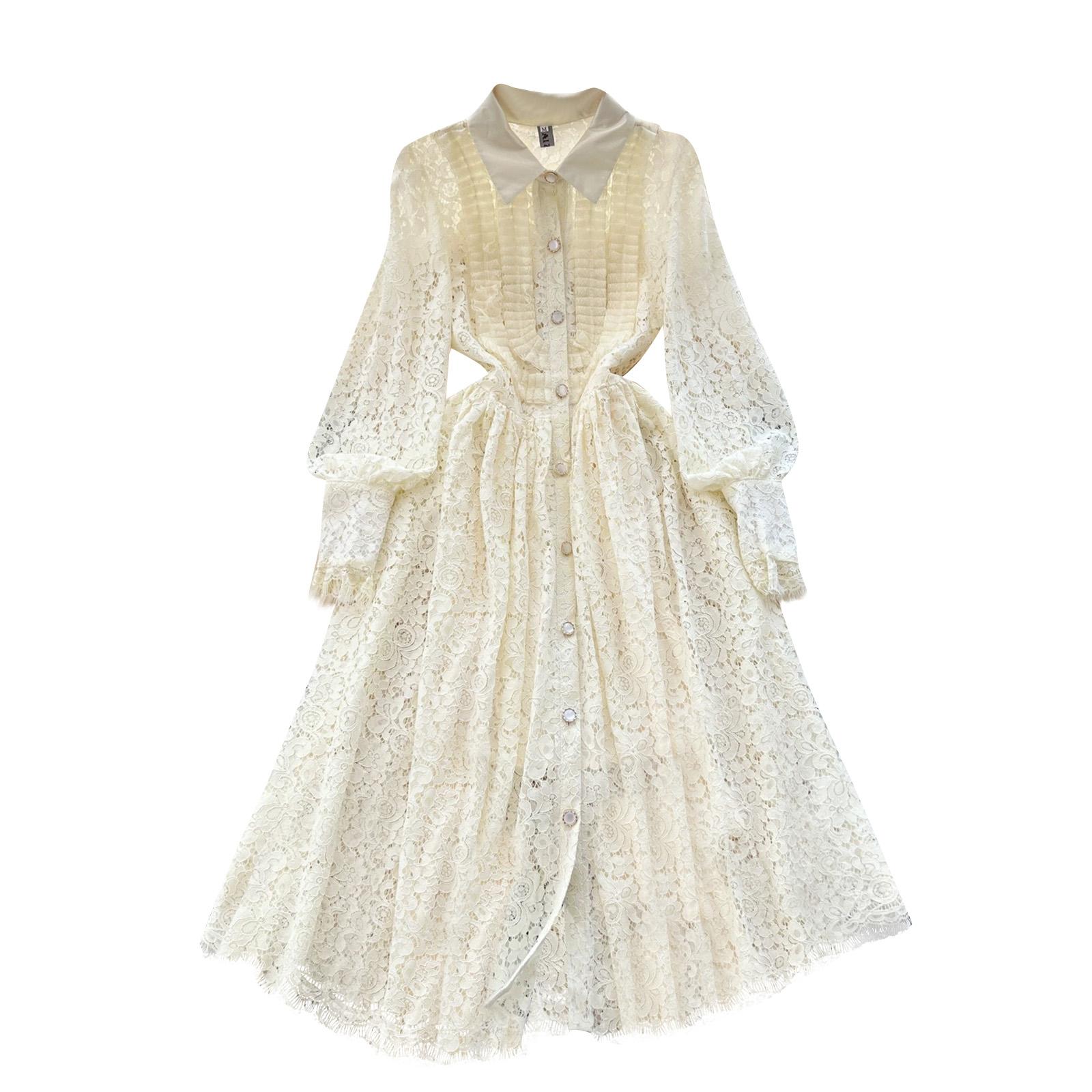 

Женская юбка с лацканом, ручной работы, крючком, ажурная, из французского кружева, сексуальная, длинная, расклешенная, длиной до колена XL белый