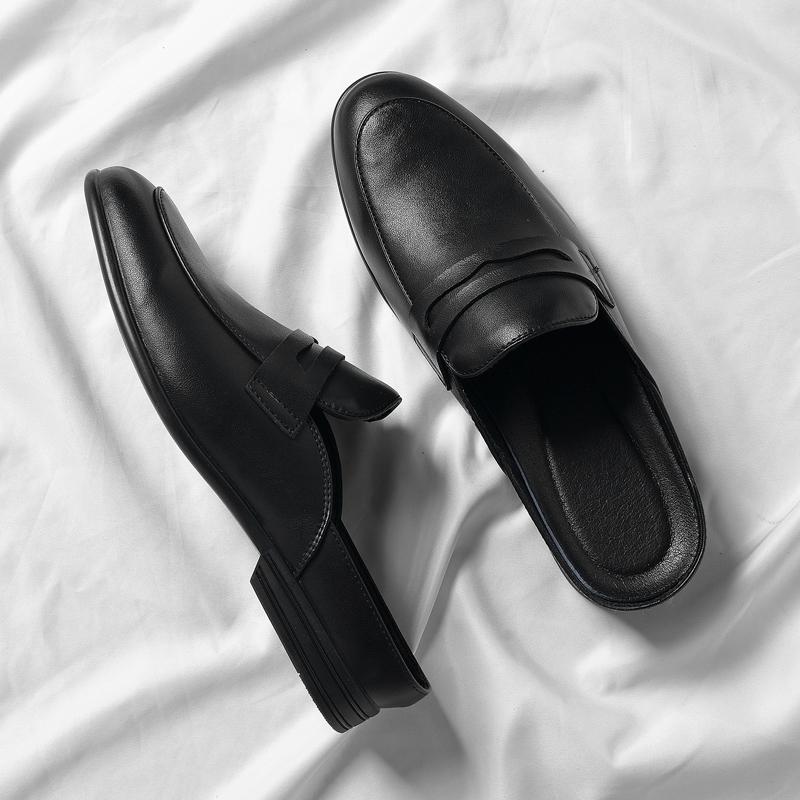 Men Classic Baotou Half Toe Shoes and Bean Shoe Designer Black Half Shoes for Men Mules Slides Slippers Casual Male Fashion Shoe