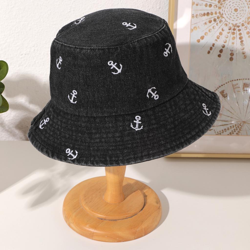 Fashionable washed denim anchor fisherman hat, Korean version simple sun hat, suitable for going out and playing