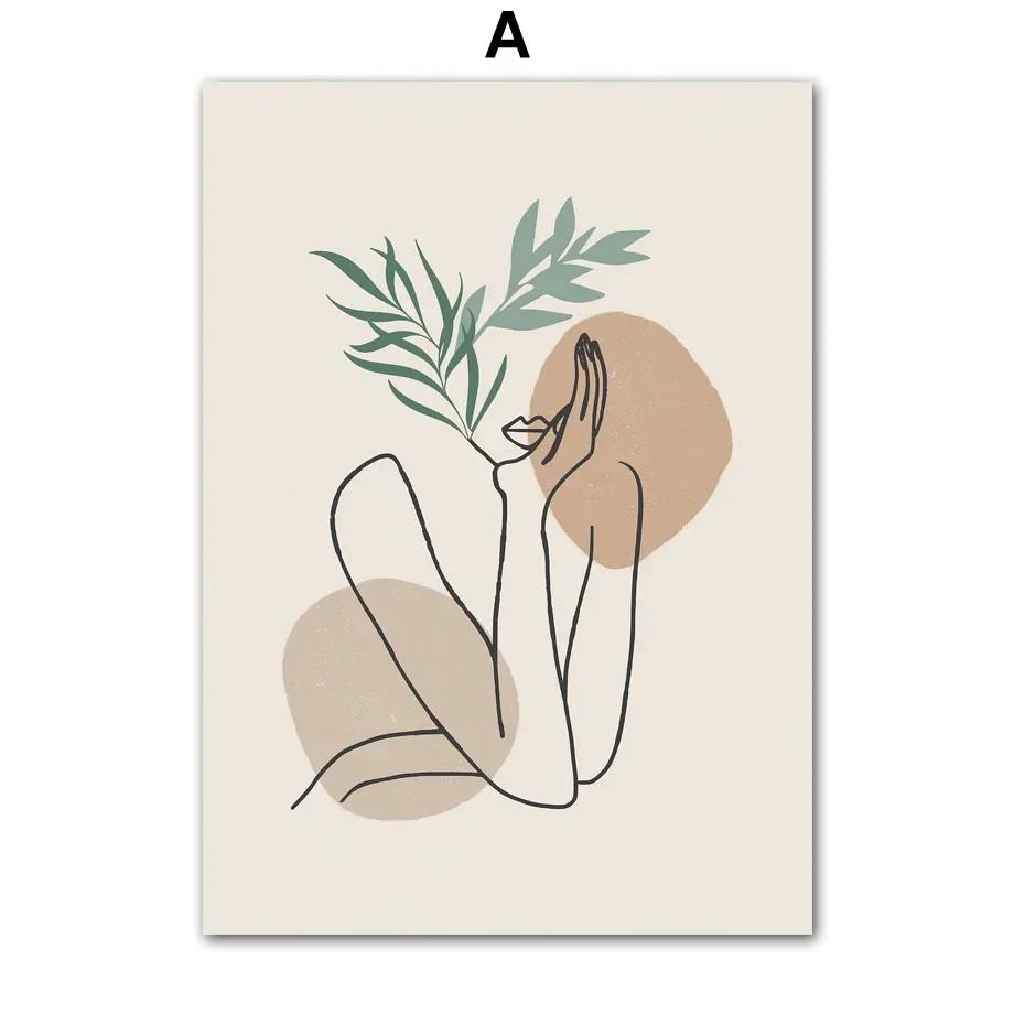 Boho Abstract Line Girl Geometric Color Block Wall Art Canvas Painting Nordic Posters Prints Wall Pictures for Living Room Decor