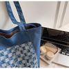 Winter 2025 Plaid Washed Denim Embroidered Handbag - Large Capacity Shoulder Bag