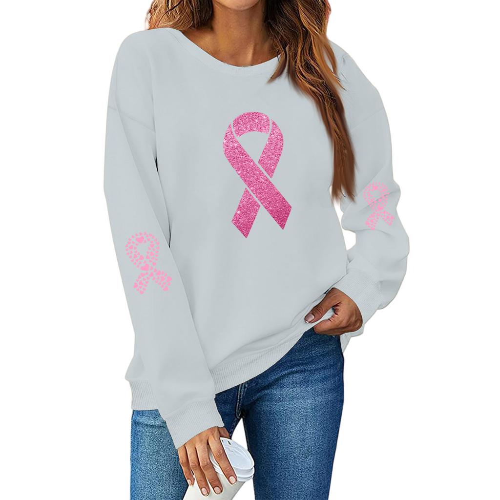 Breast  Sweatshirts For WomenRibbon Breast  Shirt Cute Dog Graphic  Long Sleeve Tops