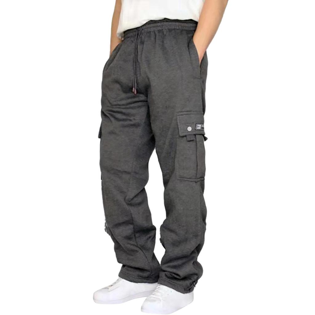 Men's Fleece-lined Cargo Pants with Cuffed Ankle and Multi-Pockets
