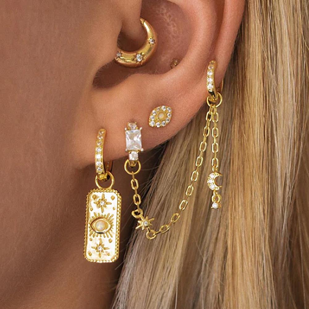 S925 Sterling Silver Fashion Personality Simple Versatile Chain Pendant Cartilage Chain Perforated Fashion Matching Earrings