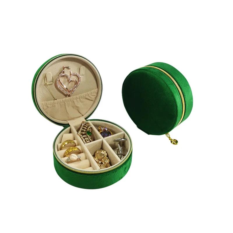 New Round Flannelette Jewelry Storage Box Portable Travel Jewelry Box Ring Earrings Bracelet Necklace Multi-functional Organizer