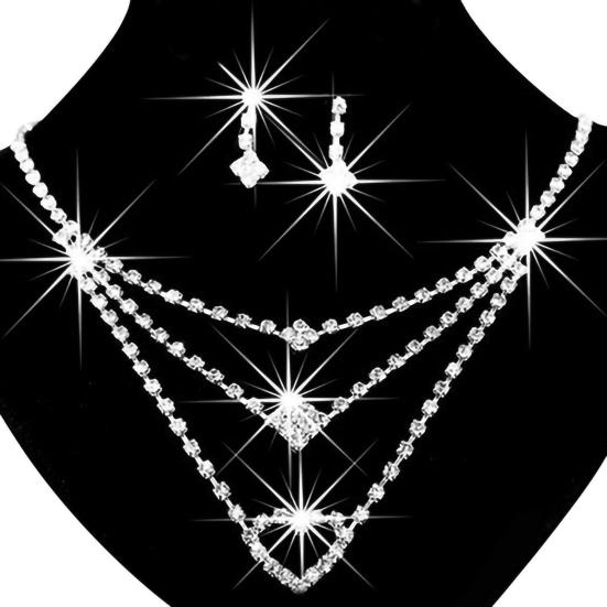 Smykkesett Firkantet Utsøkt Tilbehør Hjerte Halskjede Øredobber Kolleksjon for Bryllup