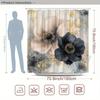 1 Eleganter floraler Duschvorhang, Beige und schwarze Mohnblumen, Goldene Mitte, Grau-weißer Hintergrund, Mit Haken, Polyestergewebe