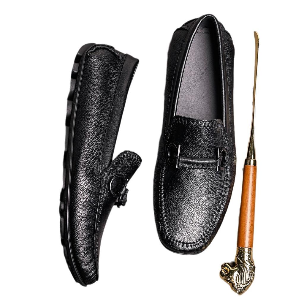 Men'S Genuine Leather Cowhide Casual Leather Shoes Fashion Soft Sole One Pedal Doudou Shoes Soft Leather Versatile Driving Shoes