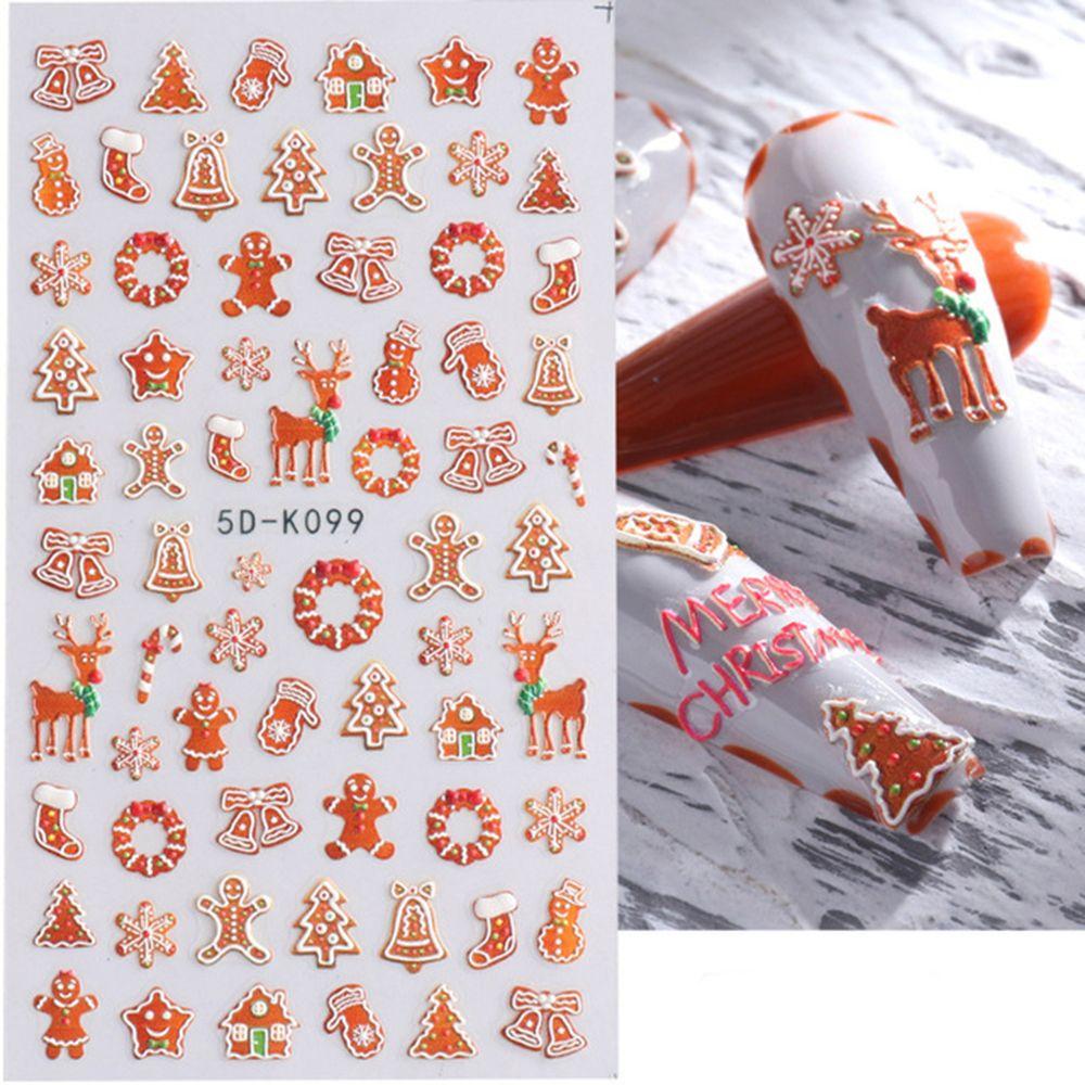 

Nail Art Decoration Festive Design Gingerbread Man 5D Embossed Snowflakes Winter Nail Stickers 5D-K099
