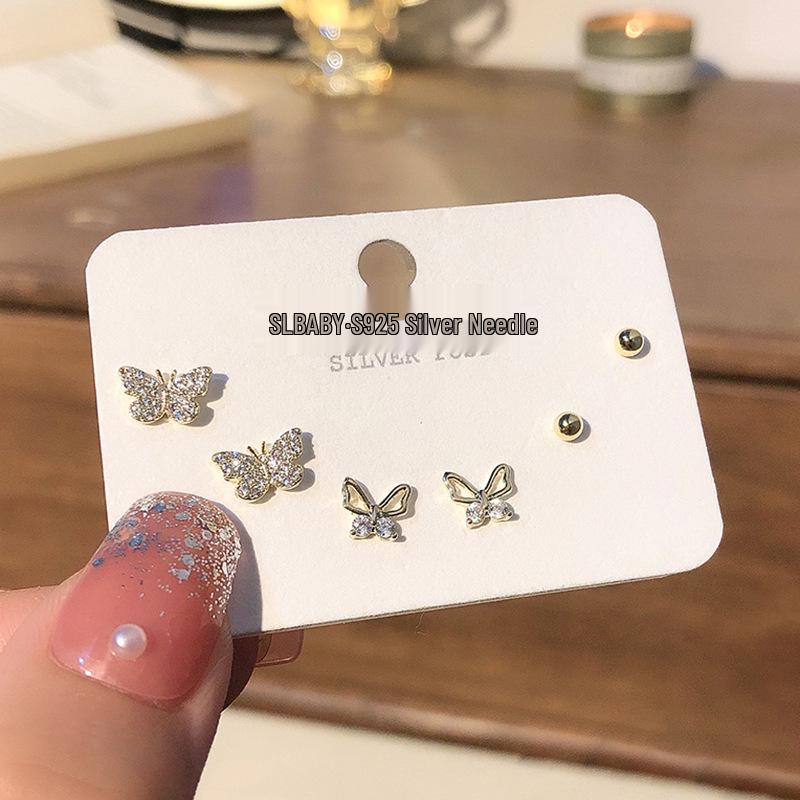 S925 Silver Asymmetric Swan & Snowflake Cat's Eye Earrings for Women