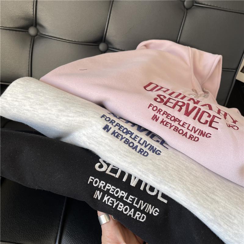 Korean-Style Embroidered Half-Zip Pullover: Women's Spring & Autumn Stand-Up Collar Sweatshirt