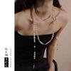 European and American Broken Sense Layered Pearl Sweater Chain Three-layer Asymmetric Necklace Women's French Multi-layer Pearl Necklace