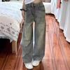 Plus Size High Waist Retro Ochre Wide Leg Jeans for Women - Slimming Autumn Straight Leg Pants