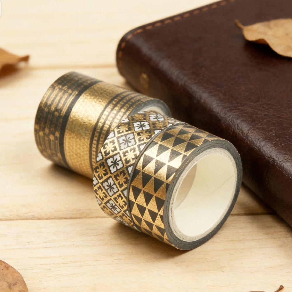 5/10pcs Black Gold Paper Tape DIY Gift Packaging Thin Gold Foil Printed Decoration Fashion Office Supply Stationery YMY