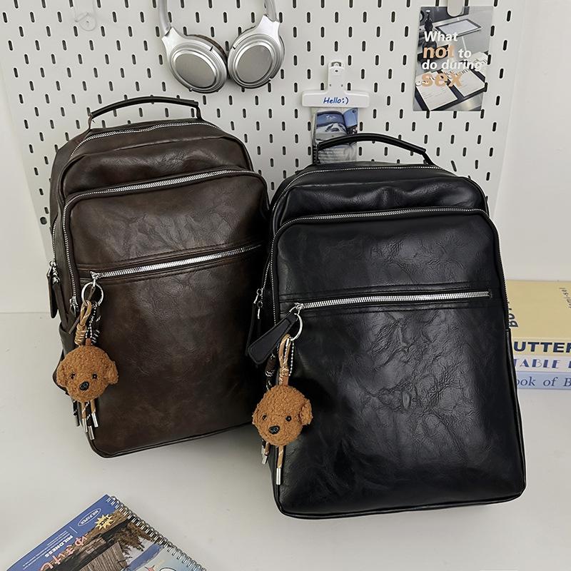 Schoolbag New PU Leather Waterproof Men's Backpack Large Capacity Casual Business Computer Bag Men's Bag Trendy Cool Student School Bag