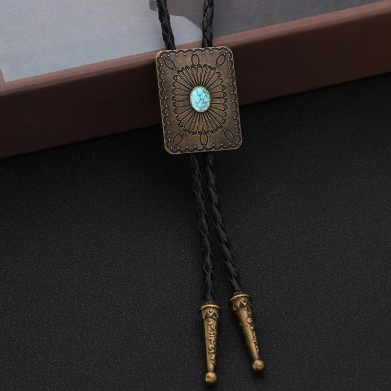 Punk Style Bolo Tie with Emblem Charm Necktie Necklace Costume Accessory