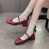 2025 Spring Fashion bowknot High Heel Mary Jane Shoes Women Thick Bottom Square Toes Retro Single Shoes Lolita Party Shoes