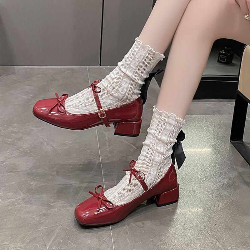 2025 Spring Fashion bowknot High Heel Mary Jane Shoes Women Thick Bottom Square Toes Retro Single Shoes Lolita Party Shoes