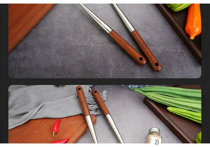 Chef's 304 Stainless Steel and Rosewood Spatula & Soup Ladle Set - Anti-Scald, Long Handle for Restaurant Use