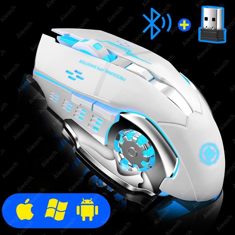 Wiederaufladbare kabellose Maus für Gaming-Computer, lautlos, Bluetooth-Maus, USB, mechanische E-Sport-Hintergrundbeleuchtung, PC-Gamer-Maus für Computer