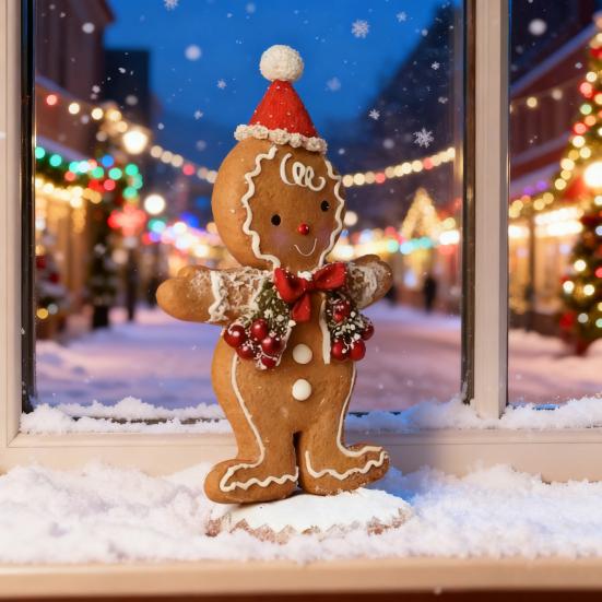 Christmas Gingerbread Night Light Small Resin Light Up Gingerbread Man Figurine Tabletop Decor for Indoor Room Decor