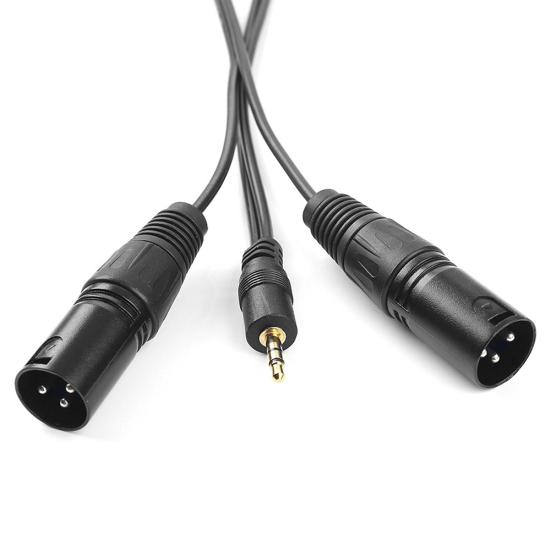 1.5m 3.5mm Aux Stereo Audio Male to 2 Dual XLR Male Cable Cord for Phone Laptop