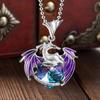 Love Birthstone Dragon Necklace Heart-Shaped Colorful Pendant Necklace Cool Crystal Dragon Necklace Jewelry Gift