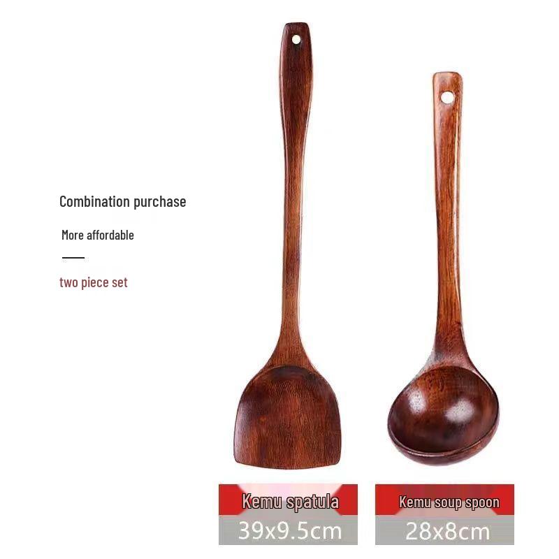 Sour Jujube Wood Long Handle Spoon & Spatula Set - Non-stick, High Heat Resistant, Perfect for Stir-fry & Soup