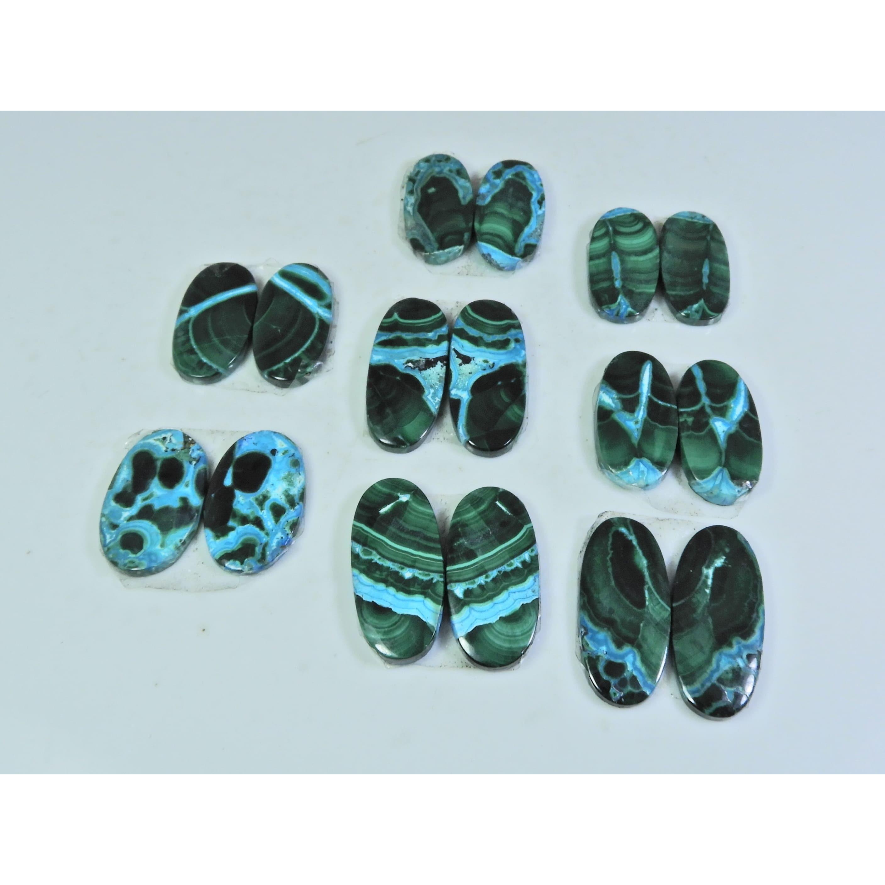 

20-25 мм Натуральная Хризоколла Малахит Пара Овальный Кабошон Драгоценный камень Лот 8 пар C-176