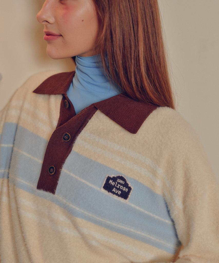 MELLY&ROSE Fluffy Stripe Polo Knit (310255)_Cream