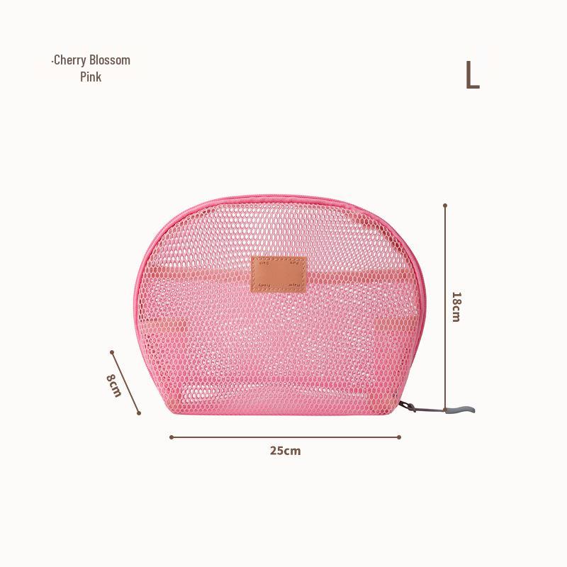Portable Half-Round Mesh Makeup Bag - Compact Travel Toiletry & Lipstick Organizer