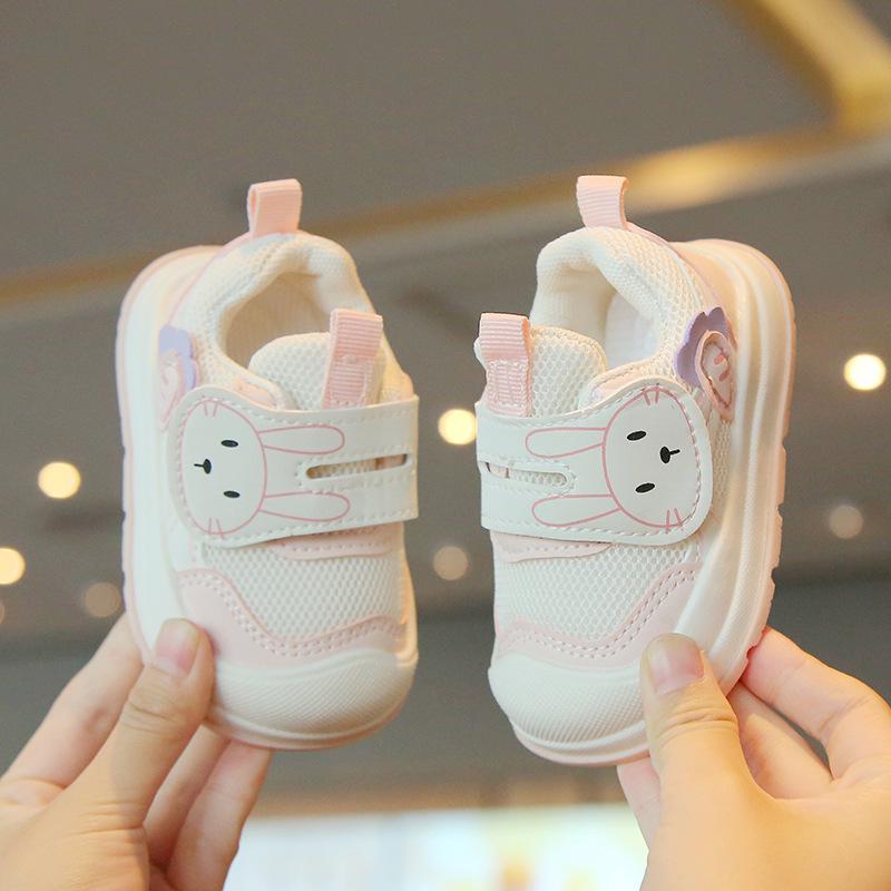 Breathable Mesh Baby First Walker Shoes - Soft Sole, Anti-slip, Cartoon Design, Velcro Closure for Boys and Girls, Spring/Autumn.