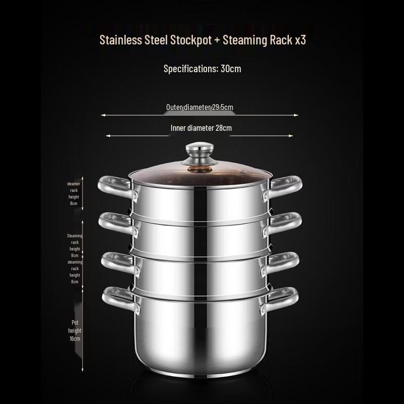 

HANDUNYOU Food-Grade Stainless Steel Soup Pot with 3 Steamer Layers