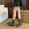 2025 new Korean version of round head with inner slope heel with leopard print thick bottom fluffy plush warm outer wear single women's shoes