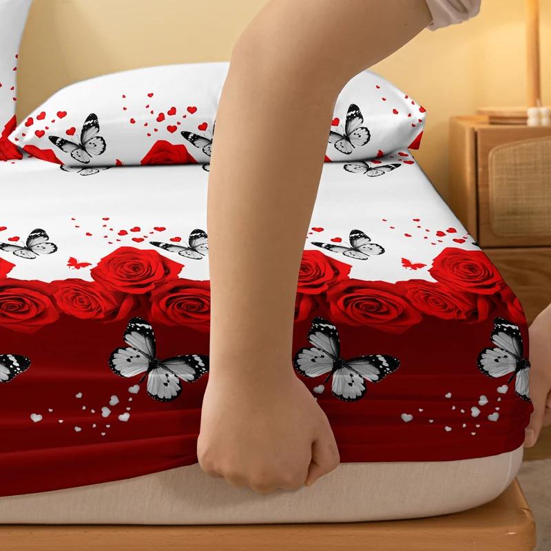 Rose 1 Butterfly Patterned Frosted Bedsheet, Printed Bed Cover For Bedroom, Bedding Excluding Pillowcases