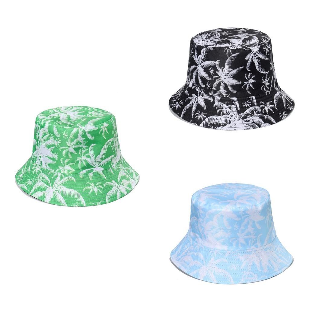 Trendy Coconut Tree Print Fishing Hat Unisex Casual Sunshade Hat Breathable Round Top Short Brim Hat