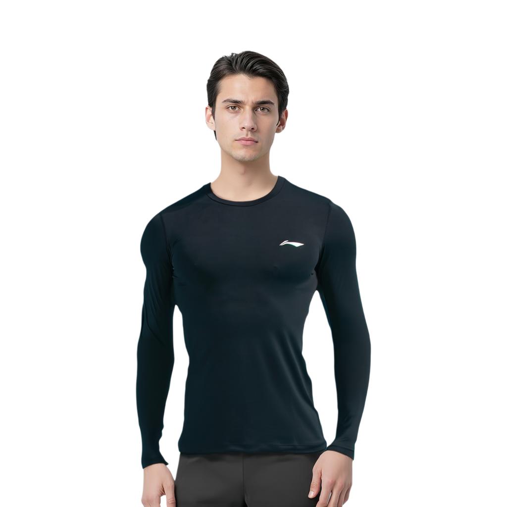 Li Ning Fitness Sports Long Sleeve Breathable Quick Dry Training Shirt Cycling Men tops Black AUDSB43