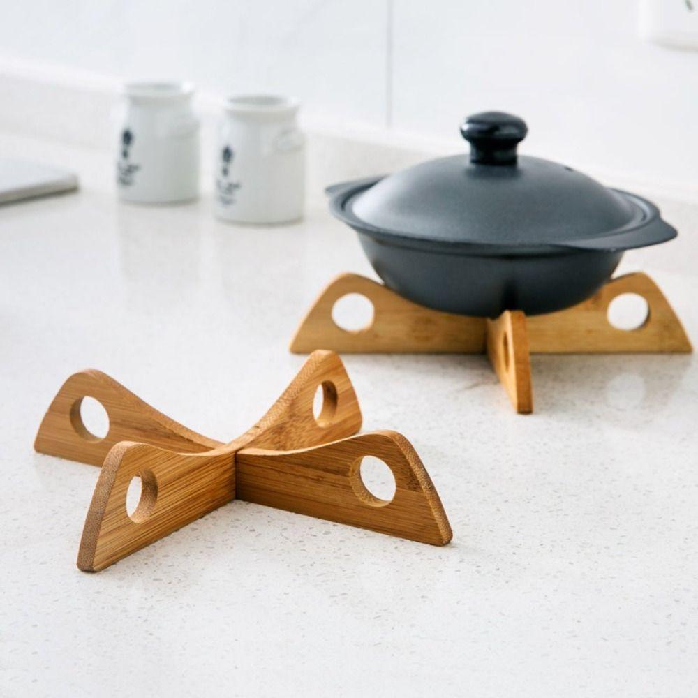 Durable Cross Pot Holder Bamboo Anti-Slip Casserole Rack Drain Anti-Scalding Pot Base Bracket Kitchen Gadget