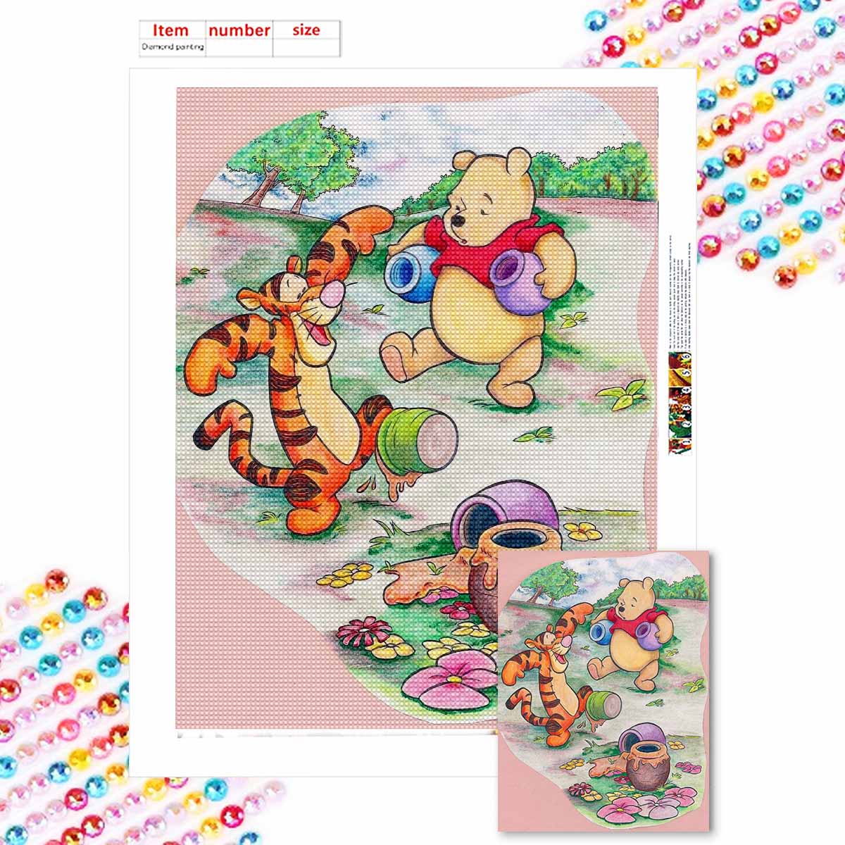 

Алмазная живопись своими руками Винни и Тигра Набор для вышивания крестом Мозаичное искусство Алмазная живопись Полный круглый алмаз Украшение для дома Round 20x30cm