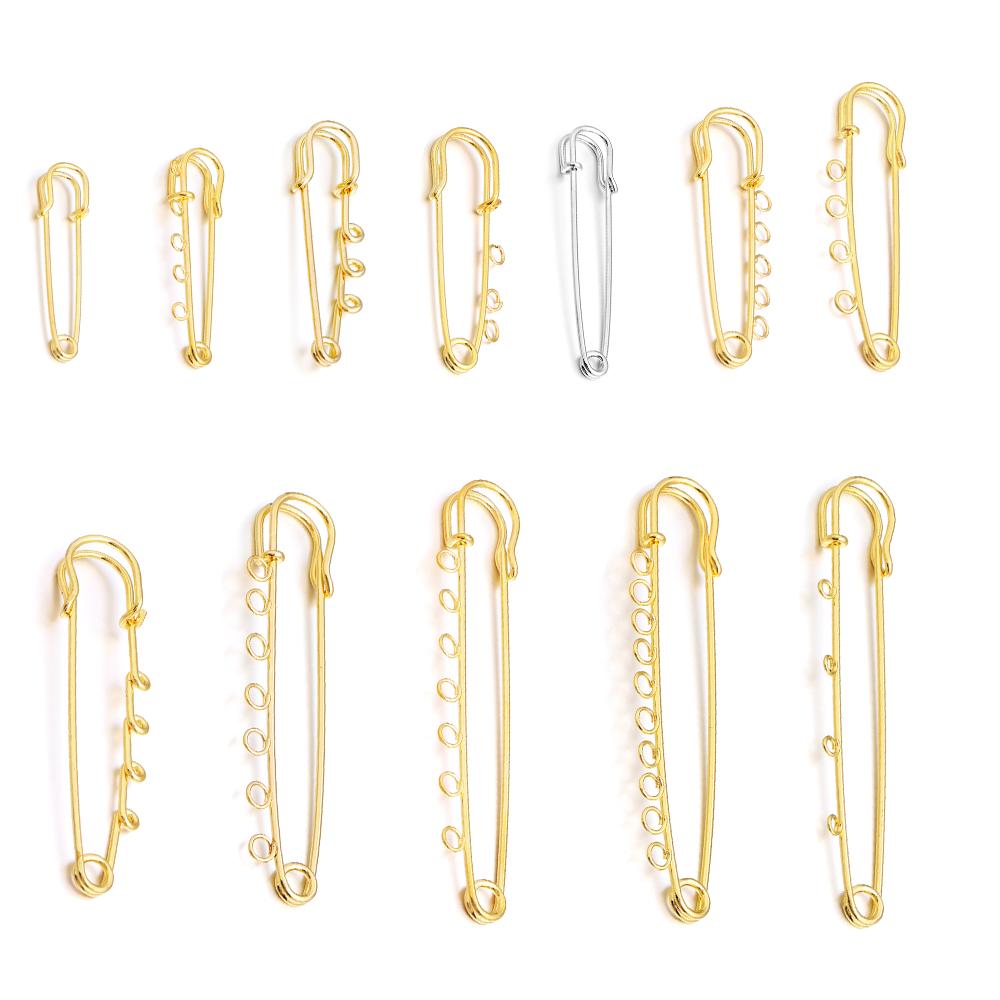 5-10pcs/lot Gold Safety Pins Brooches Blank Base Brooch Pin with Holes Fasteners Pin For DIY Jewelry Making Supplies Accessories