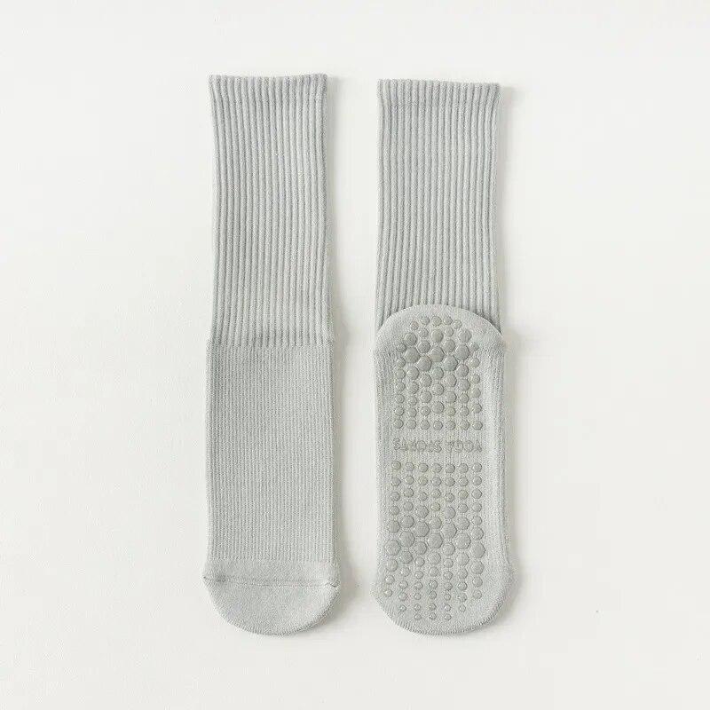 Macaron Striped Simple Cotton Mid-calf Women Yoga Socks Bottom Silicone Non-slip Sports Socks Indoor Dance Fitness Pilates Socks