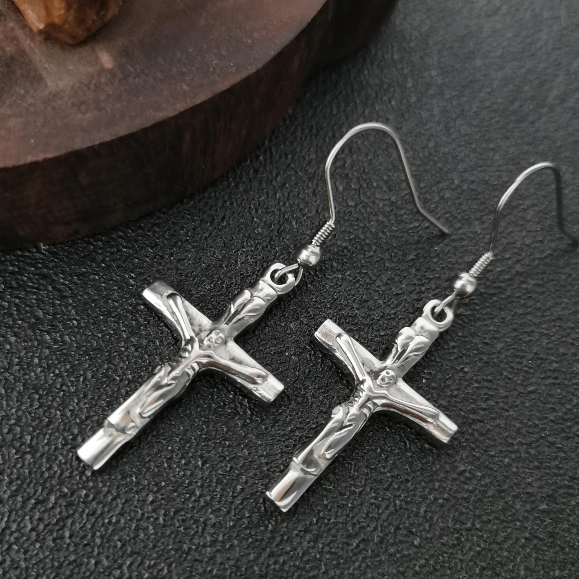 European & American Stainless Steel Cross Earring - Hip Hop Punk Style, Trendy Fashion Ear Hook. перекрестный