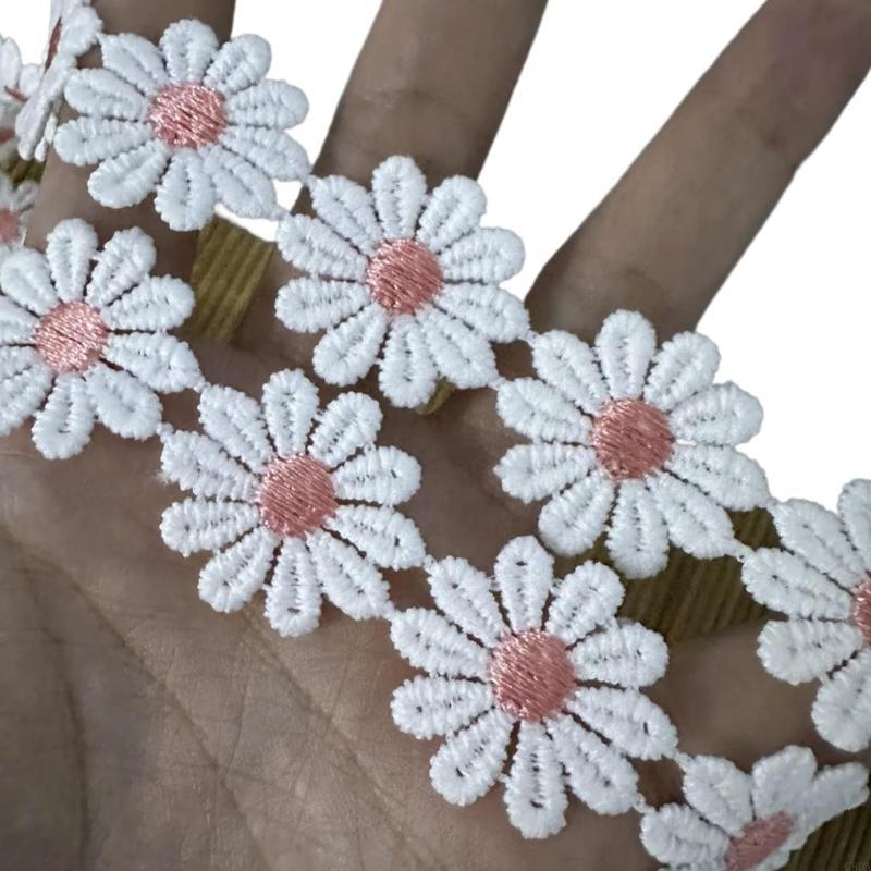 

G8DA Embroidered Lace Trim Sewing Ribbon for Wedding Dress Clothing Embellishment розовый