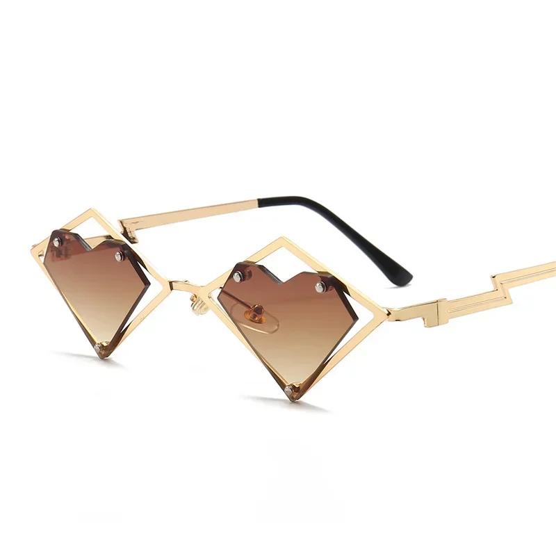 Heart Shape Sunglasses for Women Irregular Shape Gradient Color Lenses Metal Frame Y2k Personality Sun Glasses Hip-hop Eyewear