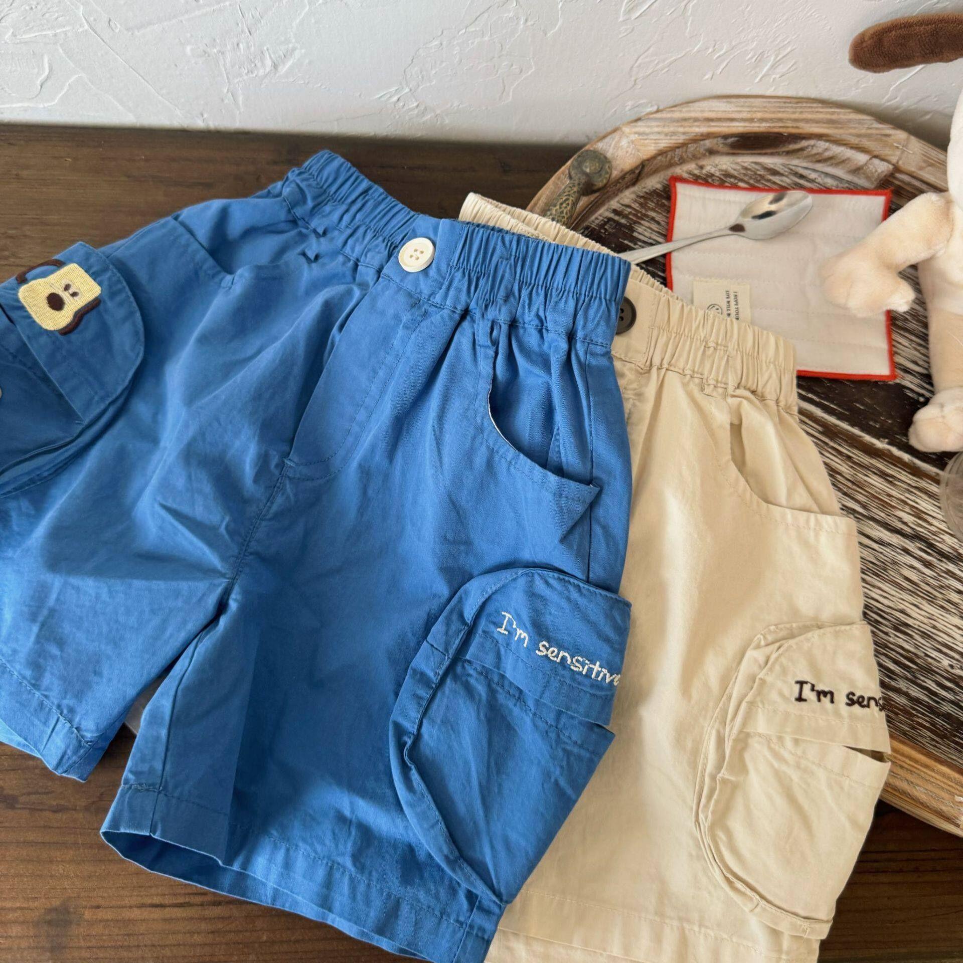 Kids Summer Thin Cargo Shorts Boys Girls Fashion 3D Pocket Sports Five Point Pants 80