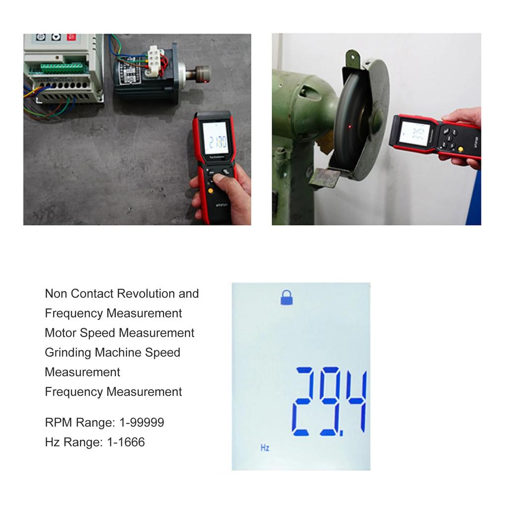 Revolution Frequency Meter Digital Tachometer Non Contact and Contact Revolution Frequency Meter Handheld RPM Gauge UT372D