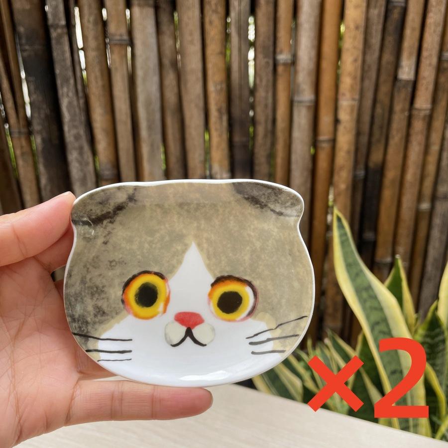 2PC Mini Serving Dishes Adorable Snack Plates Perfect Housewarming Gift Ceramic Cartoon Cat Head Kitchen Spoon Holder Cute