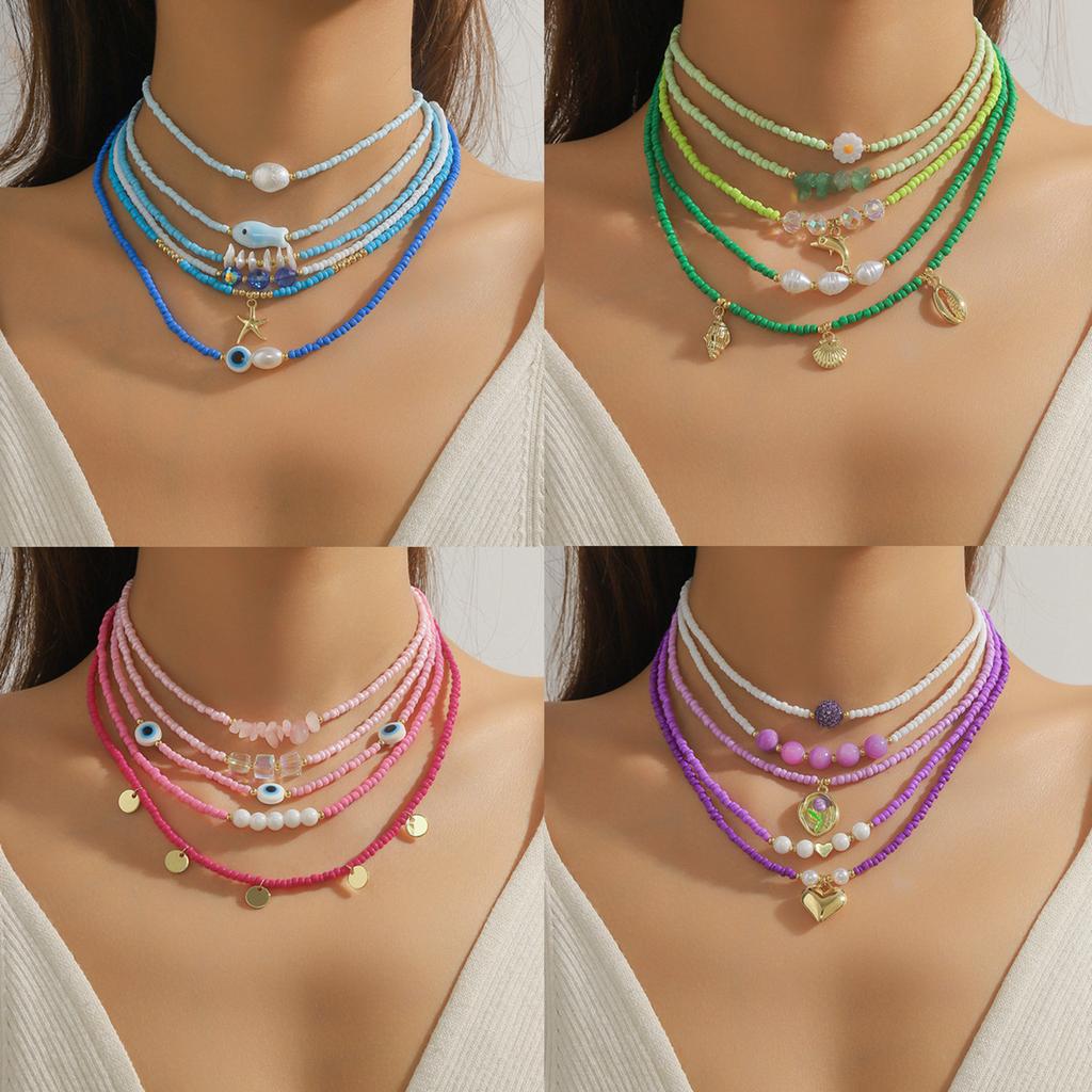 Explosive Beaded Necklace Collarbone Chain Dopamine Color Wind Bohemian Millet Beads Original Necklace