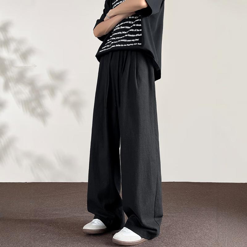 LOMBT Breathable Casual Pants for Men, Spring And Summer Loose-Fit Versatile Wide-Leg Trousers, LD83 Black M